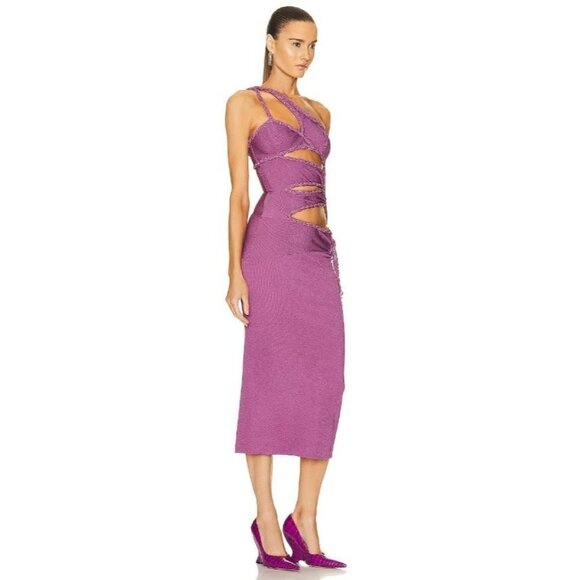 PatBO Cut Out Maxi Dress in Orchid 38 6 New Womens Bodycon Midi Crystals - Picture 3 of 16